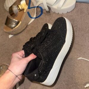 Jessica Simpson Black Rhinestone Lace-Up Platform Sneakers